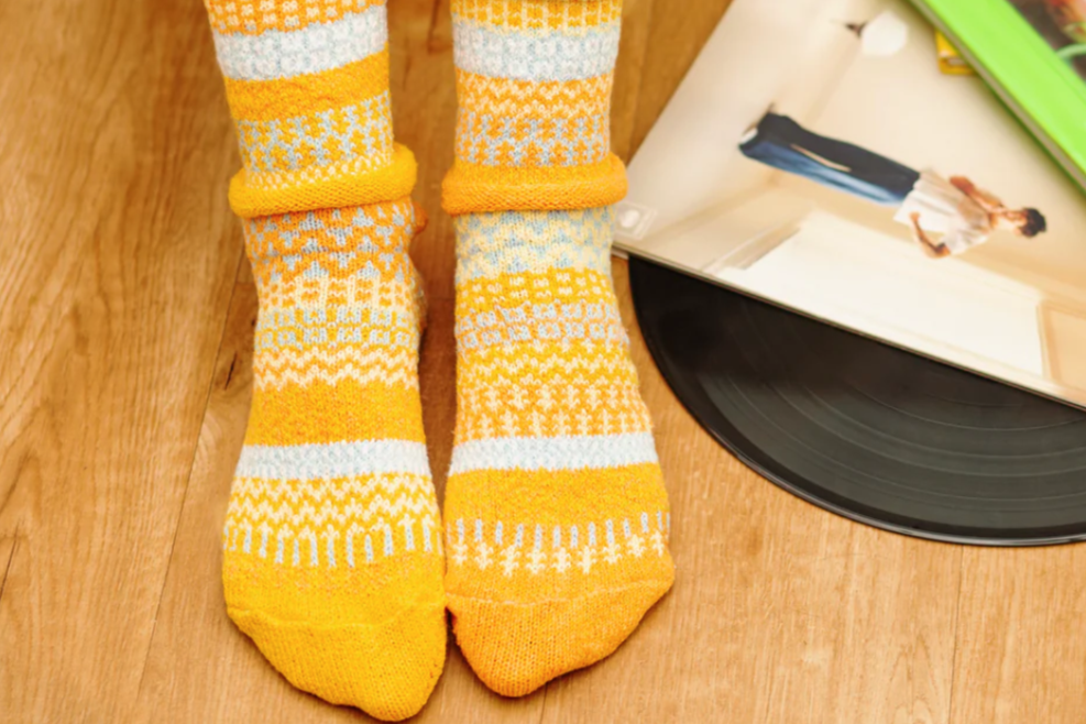 Solmate Knitted Socks are Delightfully Mismatched & So Very Comfortable. Made in USA using recycled cotton.  Classy Cozy Cool Women's Boutique