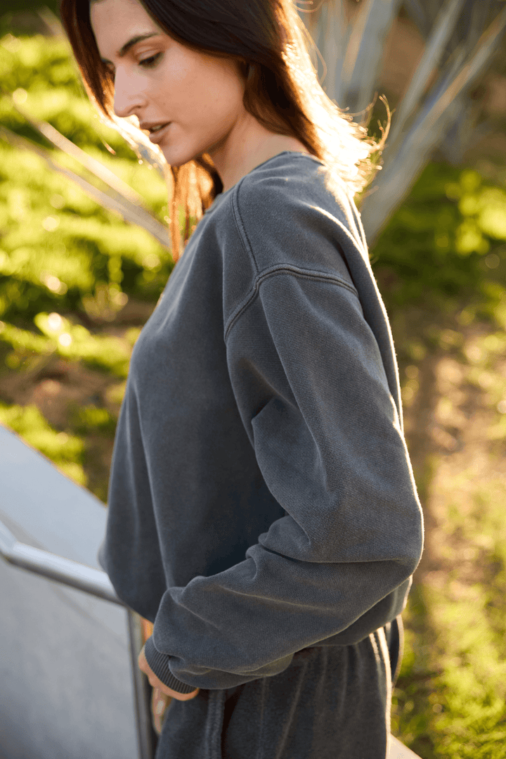 The Organic Sweatshirt by People of Leisure — 100% organic cotton, relaxed cozy fit. Ethically made in LA. Sizes XS–XL