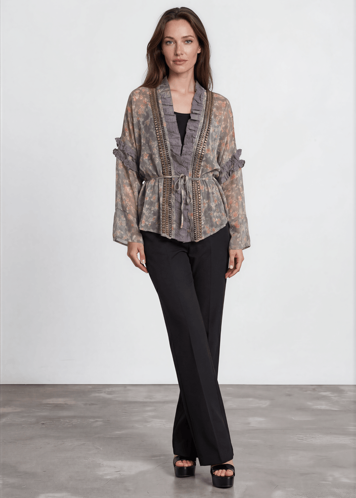 Jaded Gypsy Ladies Chiffon Floral Studded Detail Garden Romance Cardigan | Made In USA | Classy Cozy USA Made in America Boutique