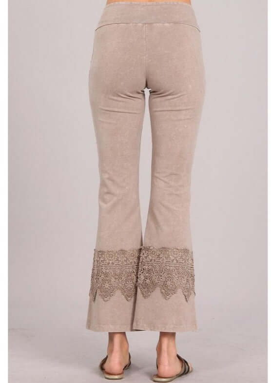 Stand Out Cropped Flare Pants with Crochet Detail Made in USA