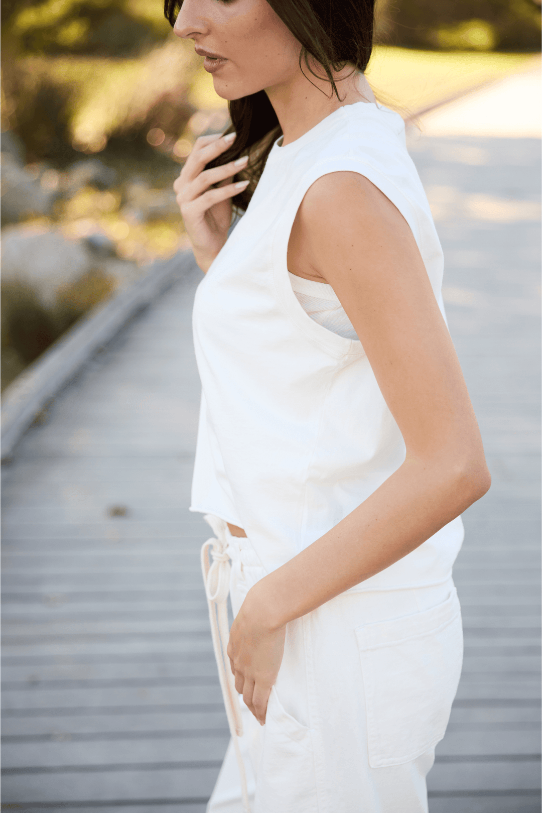 Ana Tank by People of Leisure — 100% organic cotton, relaxed fit, sleeveless in 6 colors. Ethically made in LA. Sizes XS–XL.
