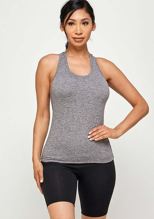 USA Made Ladies Racer Back Performance Essential Tank Top in Grey | Knit Riot  Style