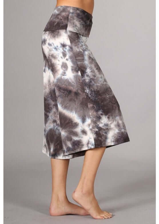 Ladies Super Soft Mocha Tie Dyed Fold Over Waist Gaucho Pants | Made in USA | Chatoyant Style
