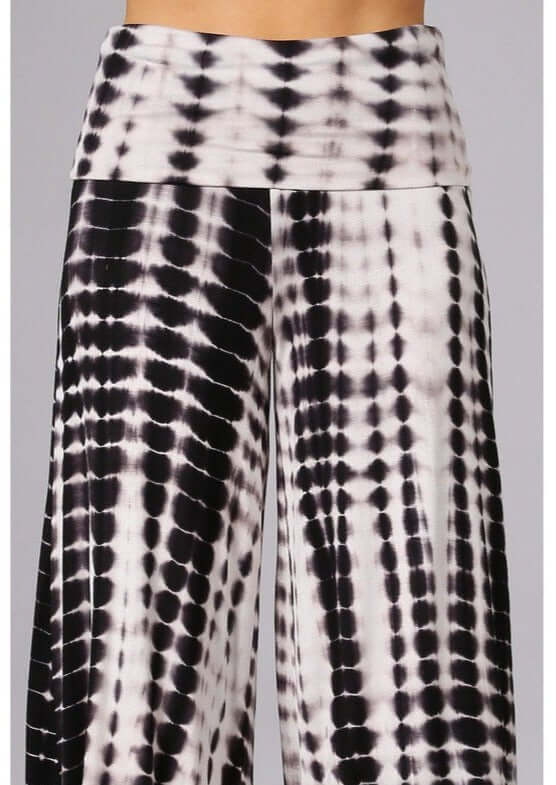Ladies Plus Size Super Soft Black &amp; White Dyed Fold Over Waist Gaucho Pants | Made in USA | Chatoyant Style