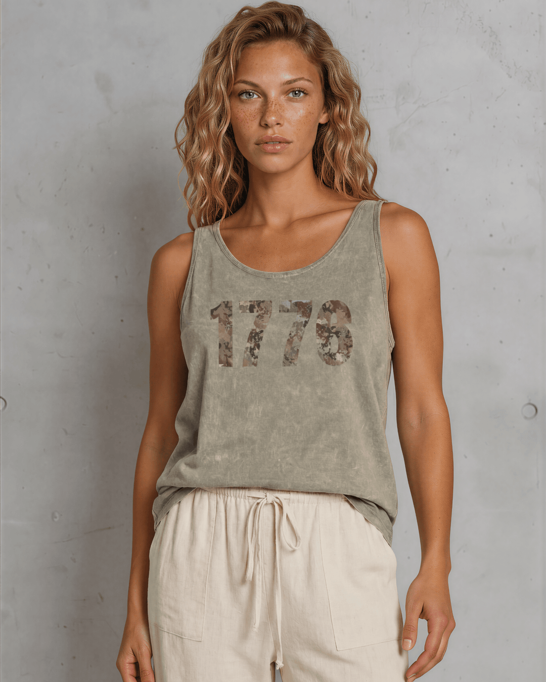 1776 Camo Graphic Mineral Washed Cotton Tank Top Made in USA
