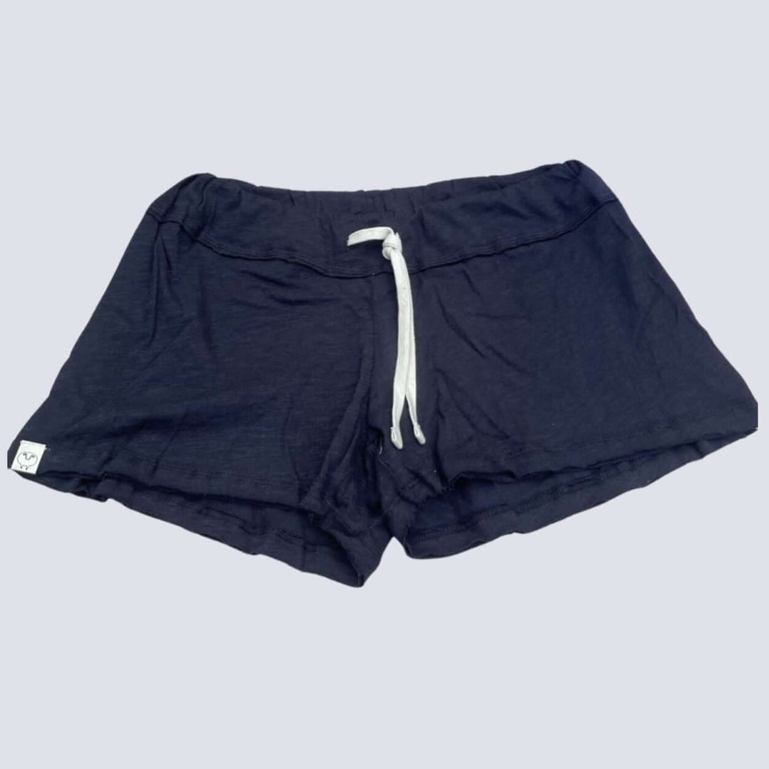 Sleepaholik Ladies Truly Trudy Shaker Shorts in Black Vintage Washed Cotton with Drawstring Waist | Made in USA | Classy Cozy Cool Women&