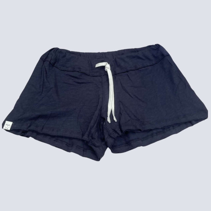Sleepaholik Ladies Truly Trudy Shaker Shorts in Black Vintage Washed Cotton with Drawstring Waist | Made in USA | Classy Cozy Cool Women&