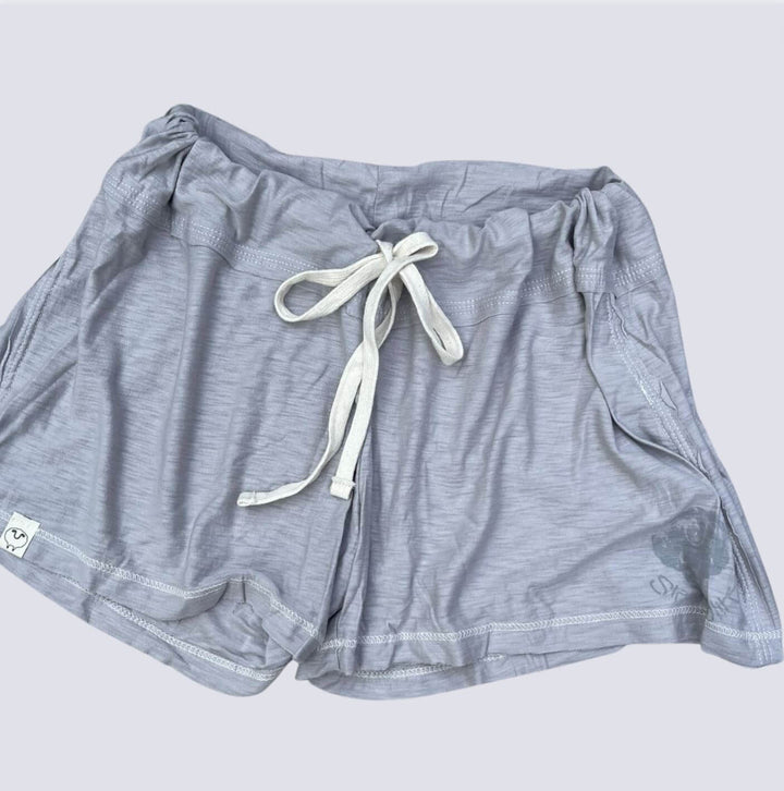 Sleepaholik Ladies Gypsy Gina Shabby Loungewear Shorts in Light Grey | Made in USA with Vintage Washed Cotton also Made in the USA. Classy Cozy Cool Women&