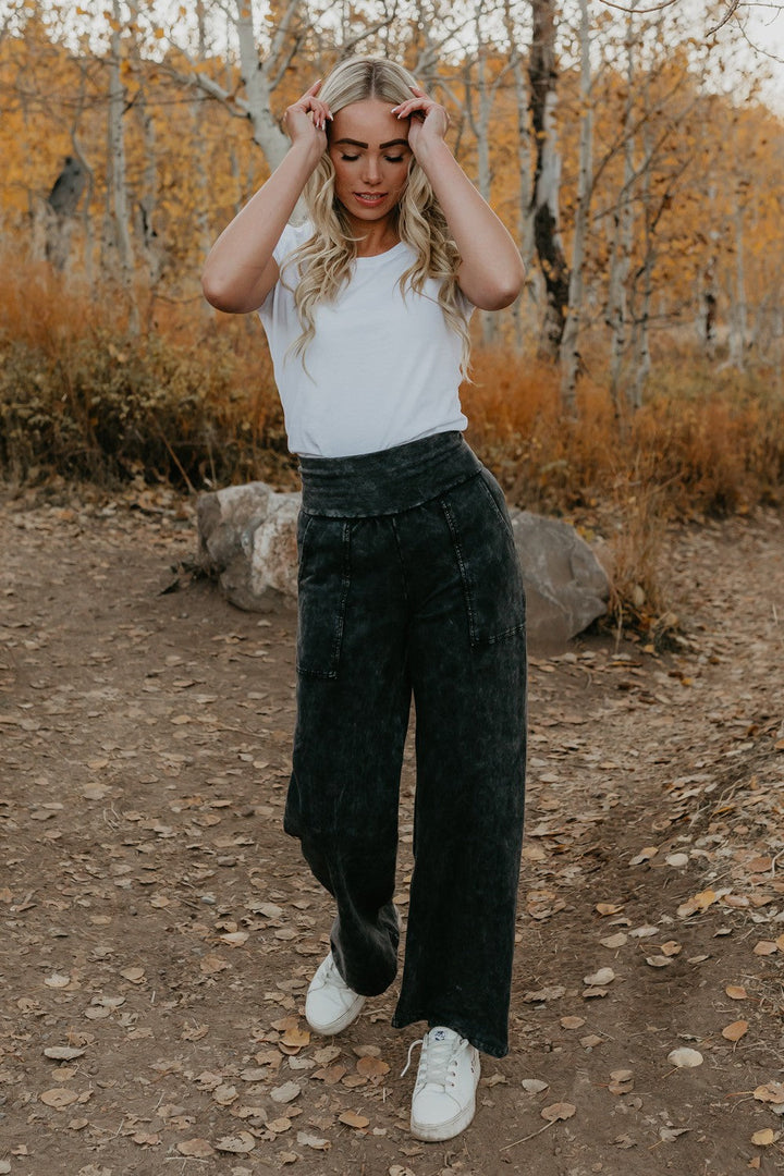 Shop The Comfy Pant by People of Leisure — organic cotton blend in Blue &amp; Black. Relaxed fit, ethically made in LA. Sizes S–XL.