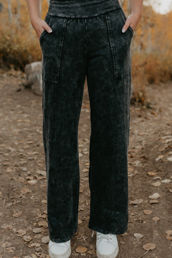 Shop The Comfy Pant by People of Leisure — organic cotton blend in Blue &amp; Black. Relaxed fit, ethically made in LA. Sizes S–XL.