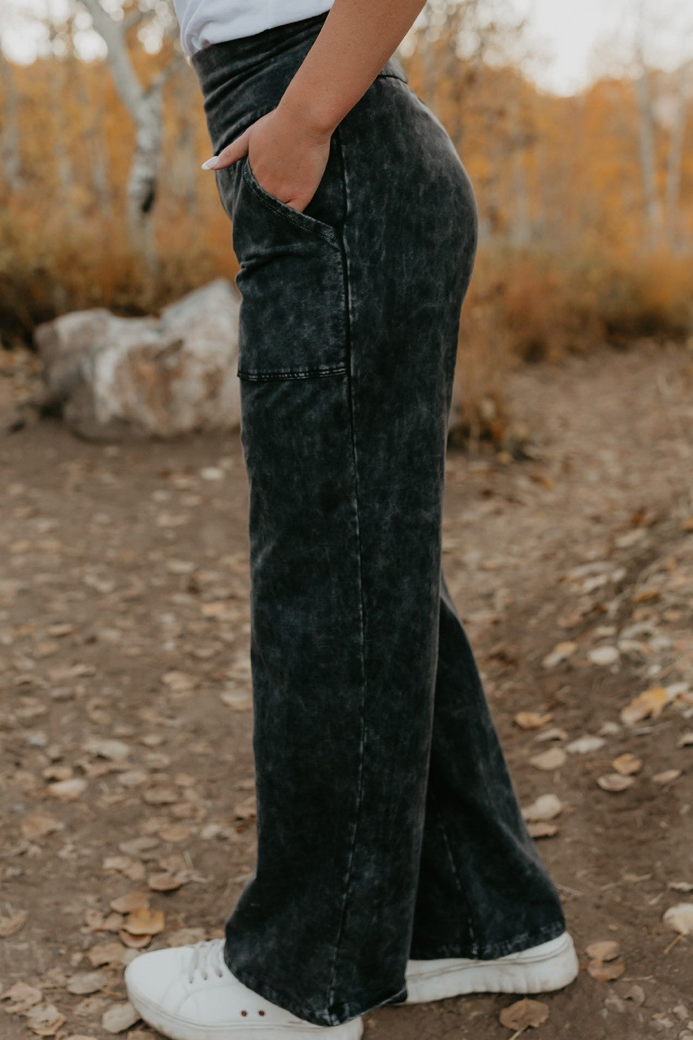 Shop The Comfy Pant by People of Leisure — organic cotton blend in Blue &amp; Black. Relaxed fit, ethically made in LA. Sizes S–XL.