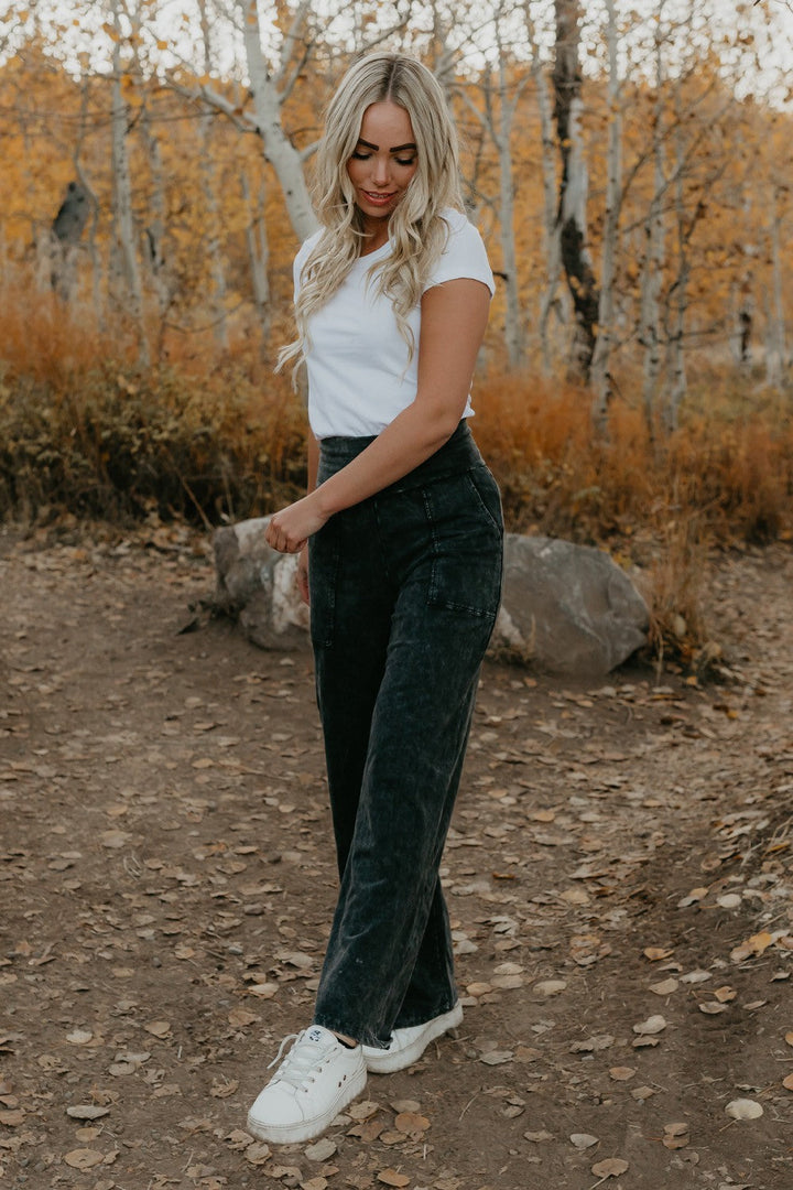 Shop The Comfy Pant by People of Leisure — organic cotton blend in Blue &amp; Black. Relaxed fit, ethically made in LA. Sizes S–XL.