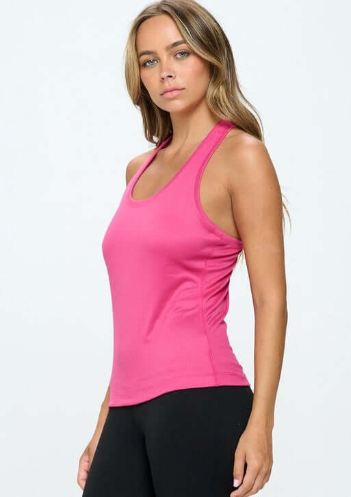USA Made Ladies Racer Back Performance Essential Tank Top in Fuchsia | Knit Riot  Style