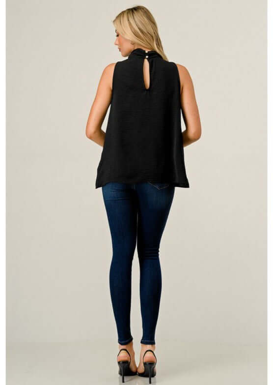 Ladies Black Satin Cowl Neck Sleeveless Jersey Blouse  | Made in USA | Classy Cozy Cool Women&