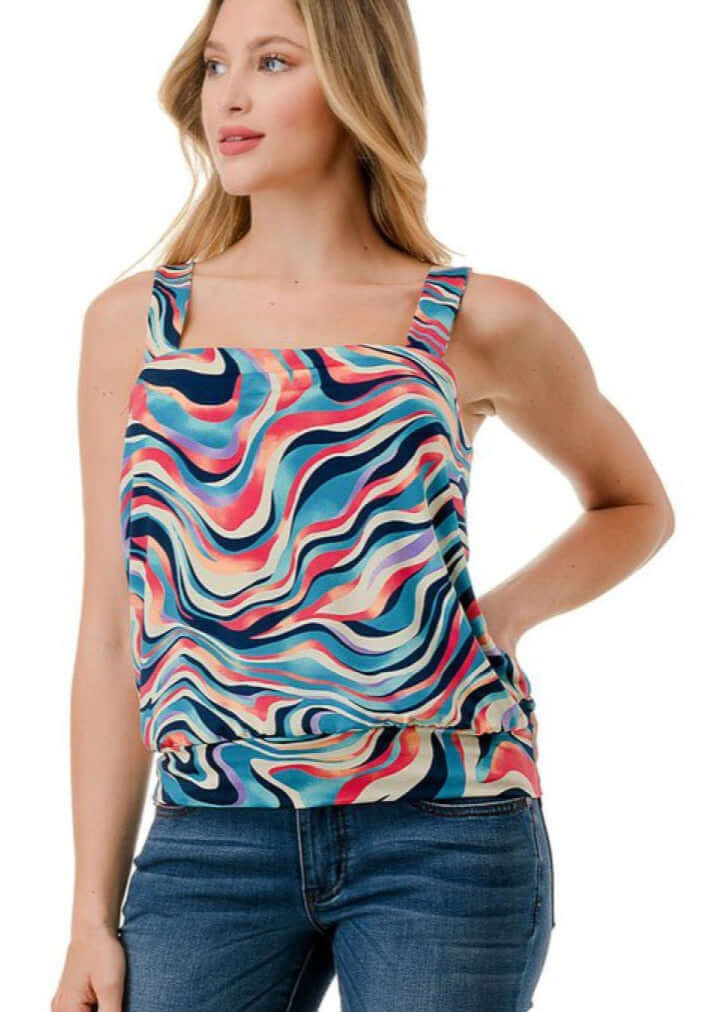 Ladies Colorful Band Bottom Tank CLEARANCE FINAL SALE