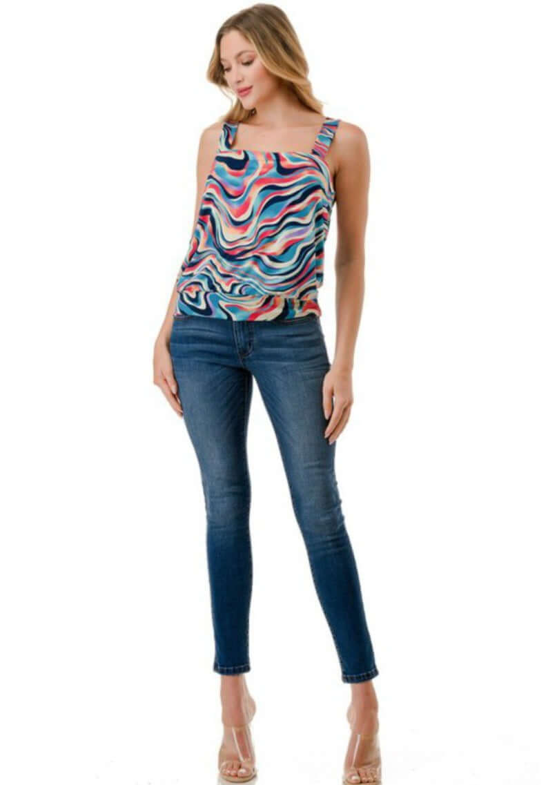 Ladies Colorful Band Bottom Tank CLEARANCE FINAL SALE
