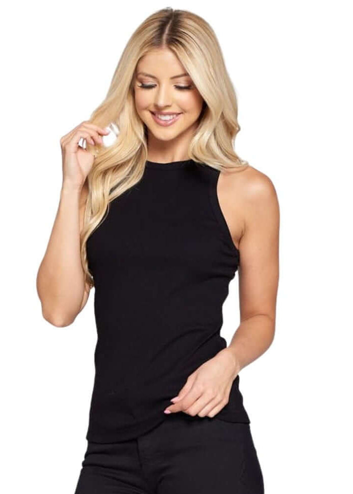 Made in USA Essentials Racer Back Ribbed Knit Tank Top in Black is perfect for layering | Classy Cozy Cool Made in America Boutique
