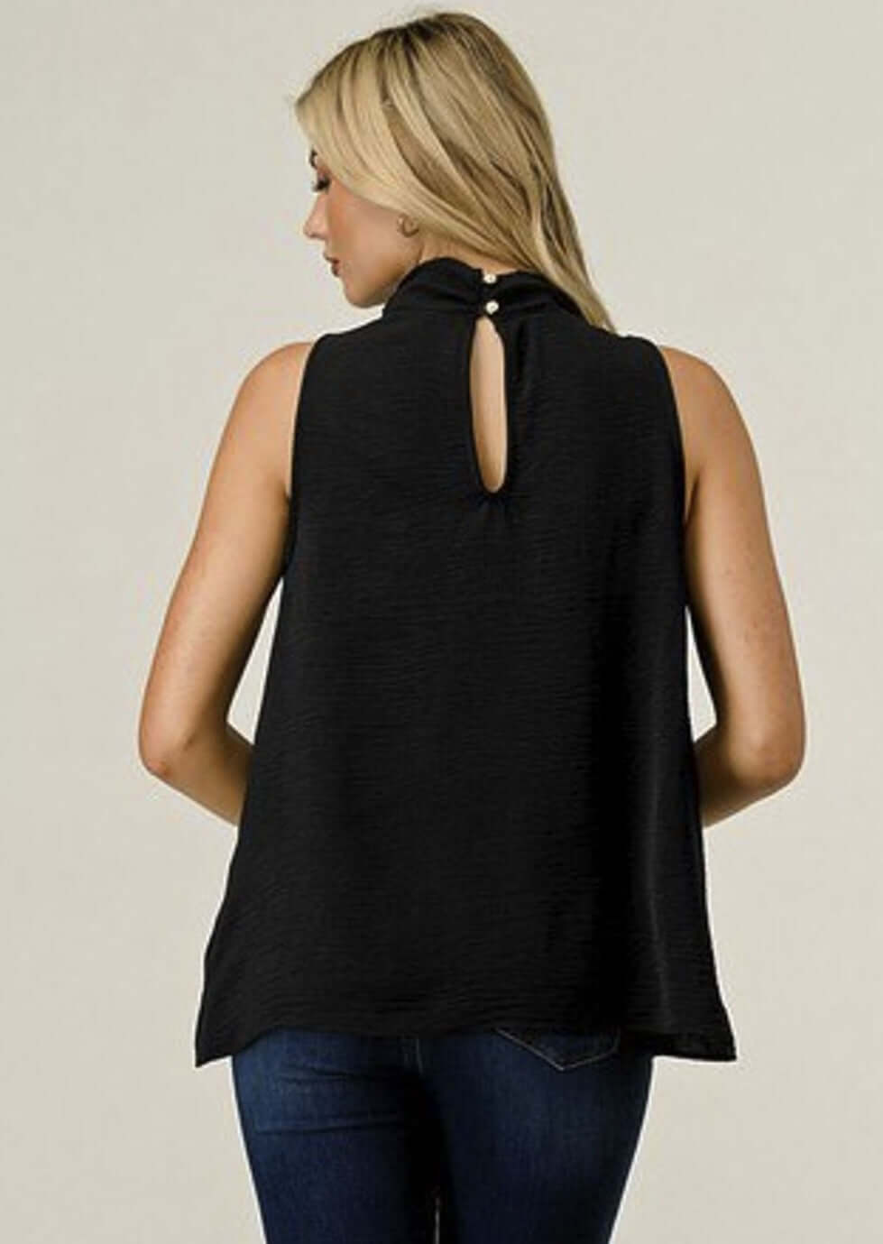 Ladies Black Satin Cowl Neck Sleeveless Jersey Blouse  | Made in USA | Classy Cozy Cool Women&