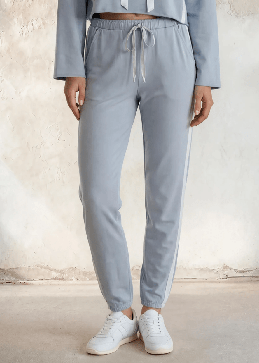 Made in USA PJ Harlow Blair Premium Women's Loungewear Joggers in Light Blue, Super Soft Cotton Blend with Satin Finish | Classy Cozy Cool Made in America Boutique