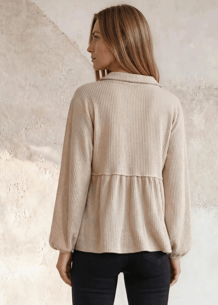 Any Time Soft Textured Bubble Sleeve Top CLEARANCE FINAL SALE in Cream