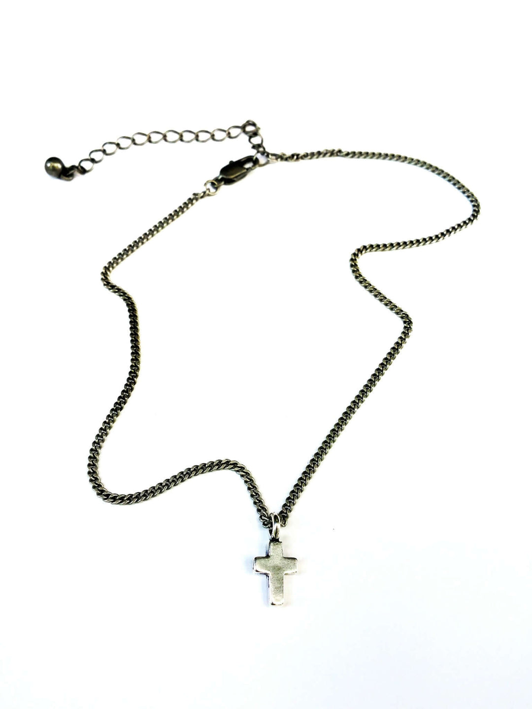 Handcrafted solid sterling silver cross choker necklace on stainless steel. Choker to 22 inch. Made in USA with a lifetime warranty