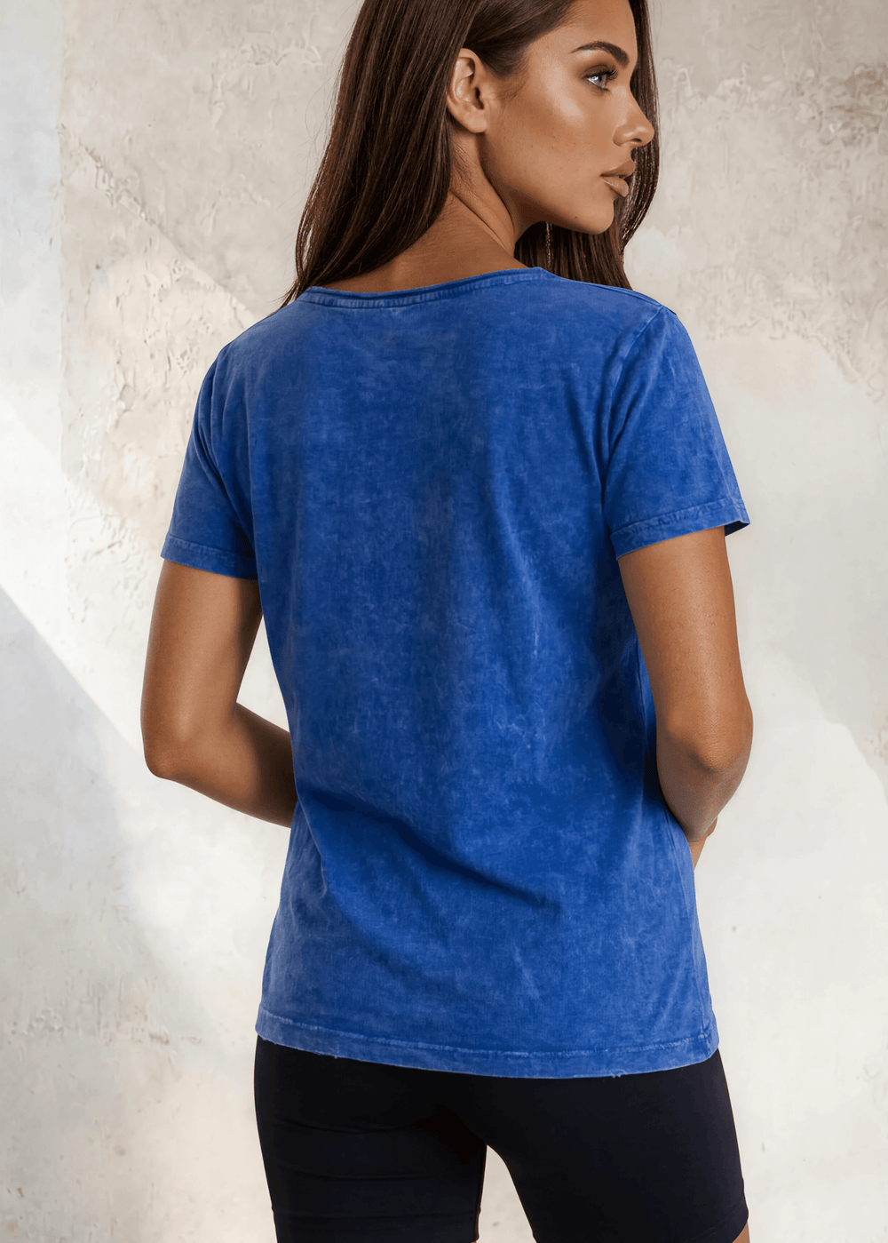Made in USA, Jessie Tee, Women's Relaxed Fit Cotton Mineral Washed Pocket T-Shirt in Royal Blue with Wide Round Neckline | Classy Cozy Cool Made in America Boutique 