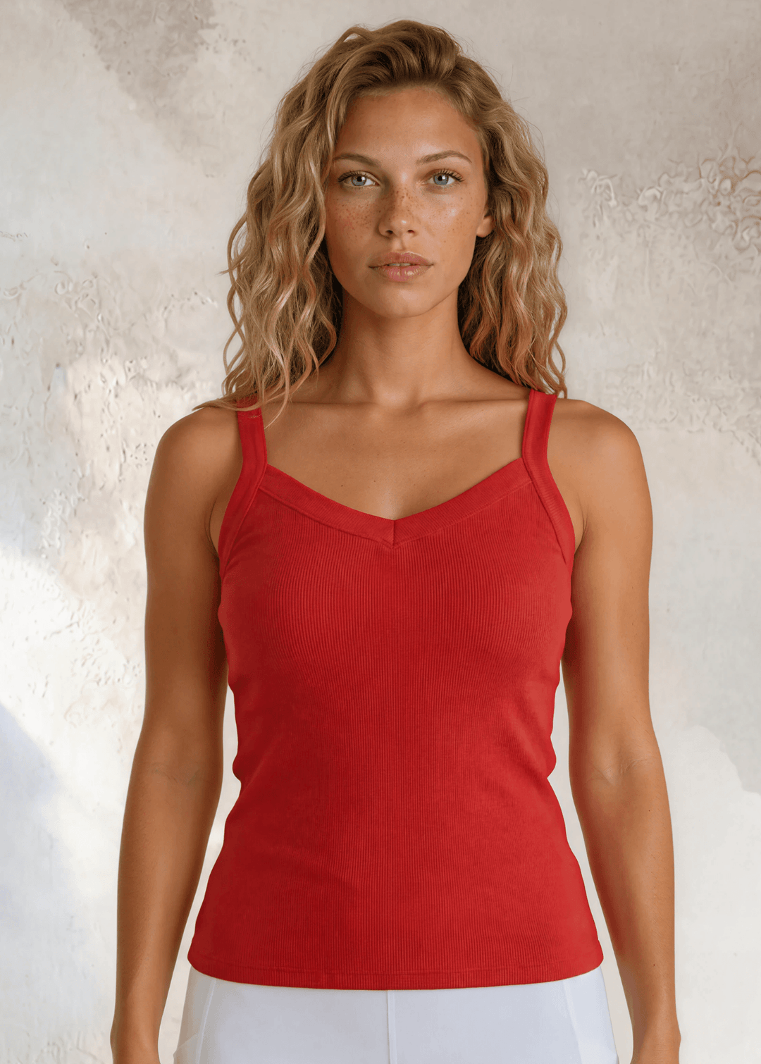 Made in USA Women's Premium Garment Dyed Cotton Ribbed Tank Top with Y-Strap back in Crimson Red | Classy Cozy Cool Women's Made in America Boutique