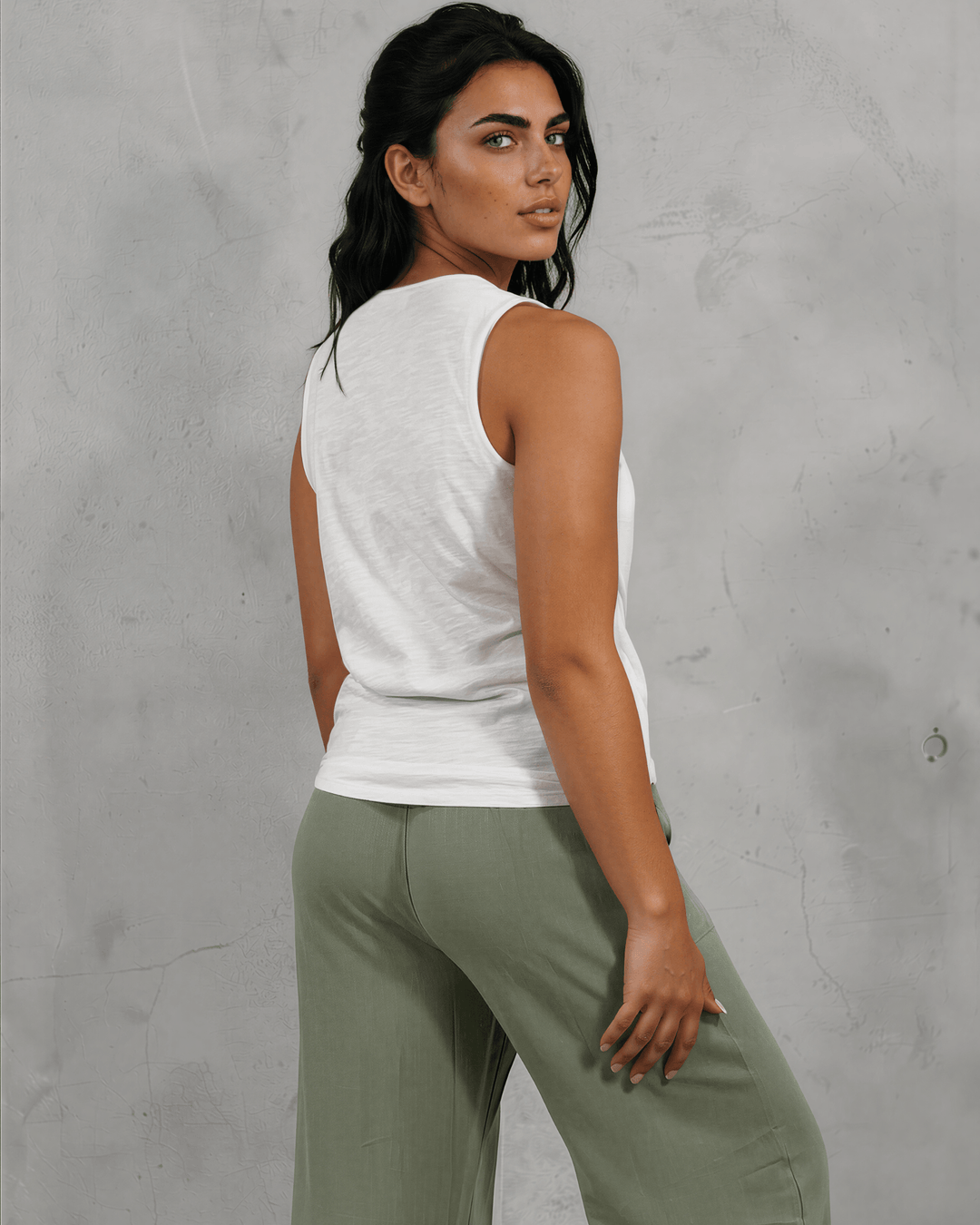 Shop the Courtney Cotton Surplice V Neck Top in White. Relaxed blousy fit, feminine V-neckline, soft 95% cotton. Proudly made in the USA. Sizes S–L.  Renee C Style 3463TP