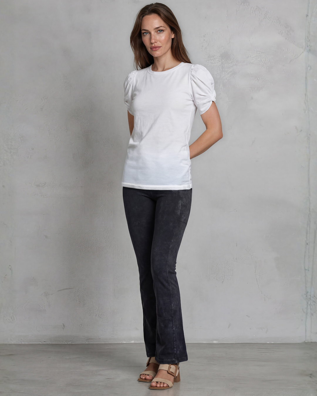 Milly Cotton Puff Sleeve Top with Knot Detail