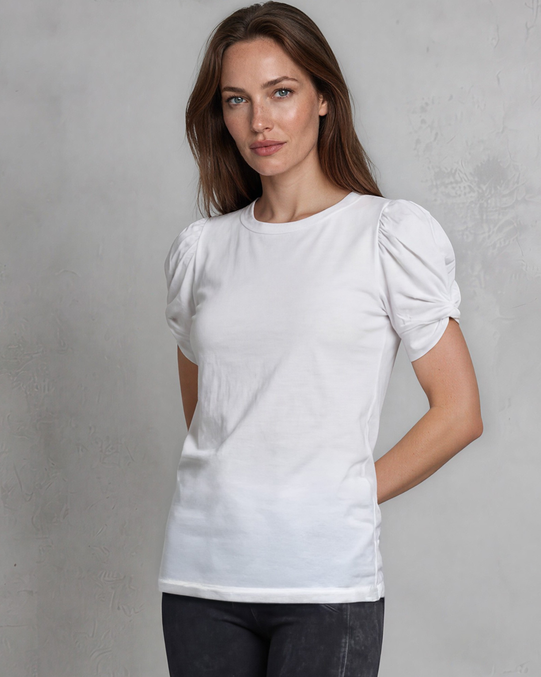 Milly Cotton Puff Sleeve Top with Knot Detail