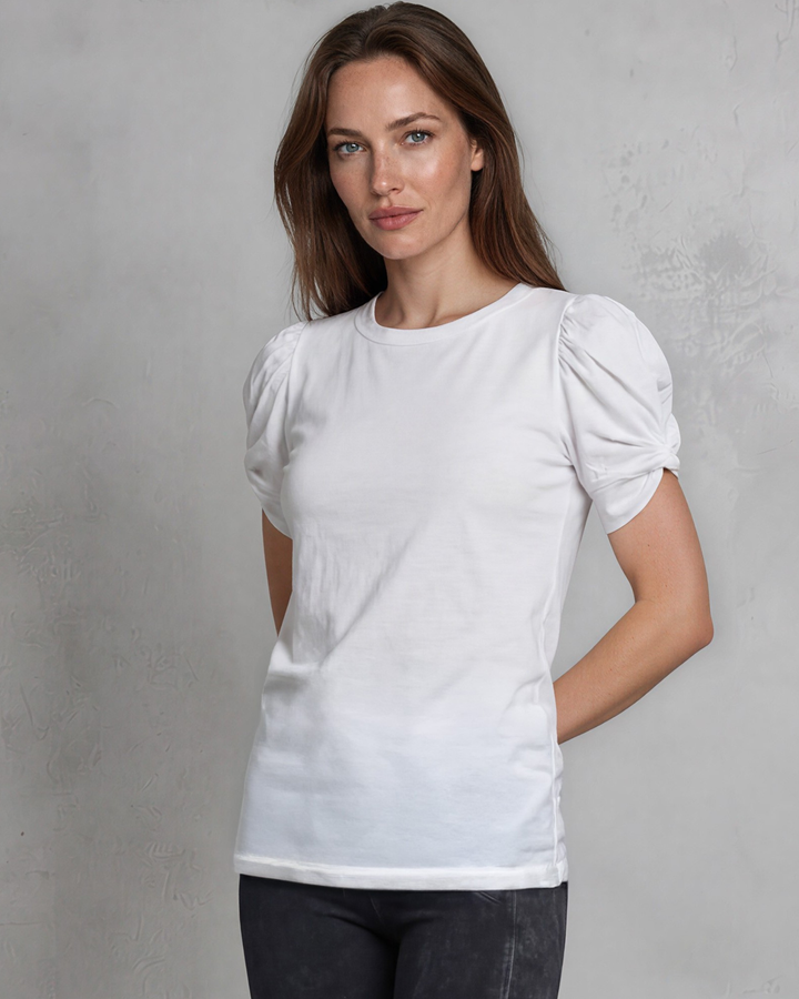 Milly Cotton Puff Sleeve Top with Knot Detail