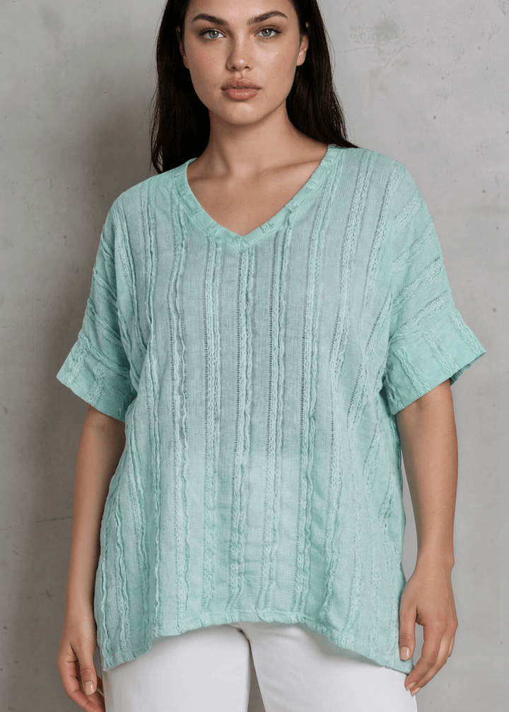 Laurel Textured Top in Plus Size Made in USA - Aqua Blue