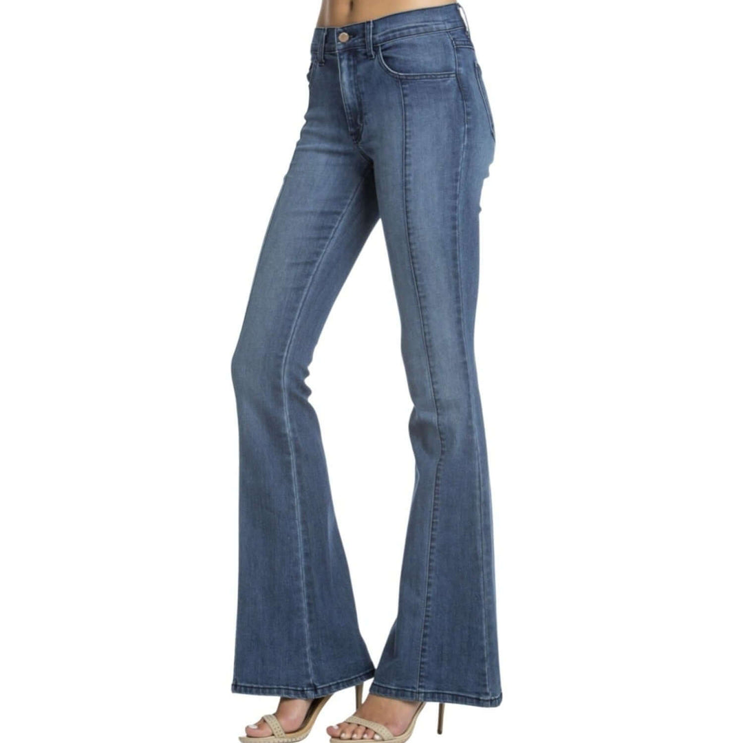 Rumor Has It Front Seam Flared Denim Jeans Medium Wash | O2 Denim Style PF3023 | Made in the USA | Classy Cozy Cool Women’s Clothing Boutique