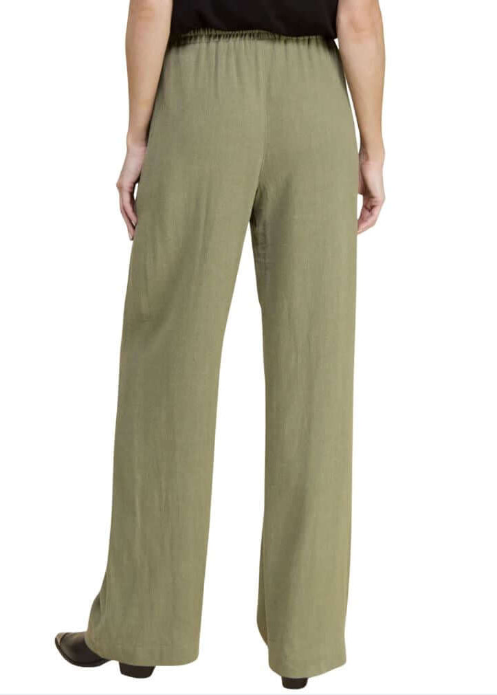 USA Made Linen Blend Bootcut Pants with Relaxed Fit with Drawstring &amp; Elastic Waist in Olive Green | Brand: If She Loves Style