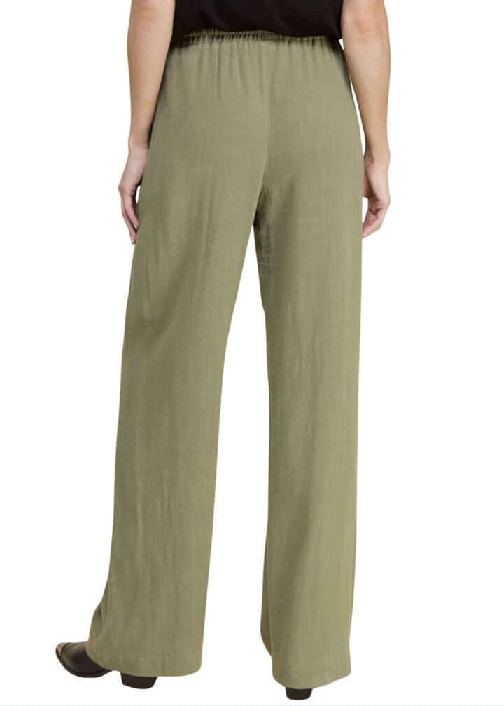 USA Made Linen Blend Bootcut Pants with Relaxed Fit with Drawstring &amp; Elastic Waist in Olive Green | Brand: If She Loves Style