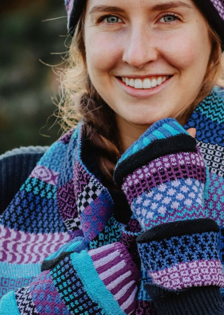 Solmate RASPBERRY  Knitted Scarf with Colors turquoise, purple, black, lilac, royal blue. | Made in USA | Classy Cozy Cool Women&