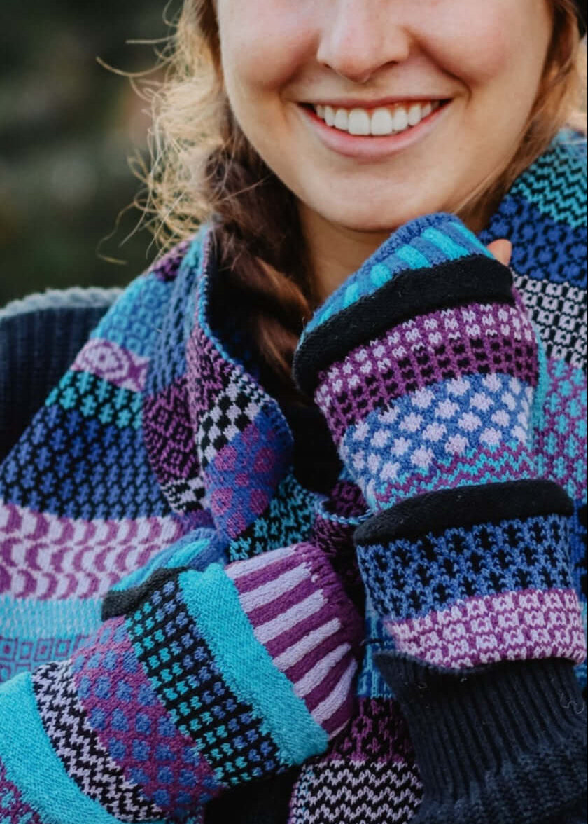 Solmate RASPBERRY Knitted Fingerless Mittens with Colors: turquoise, purple, black, lilac, royal blue. | Made in USA | Classy Cozy Cool Women&