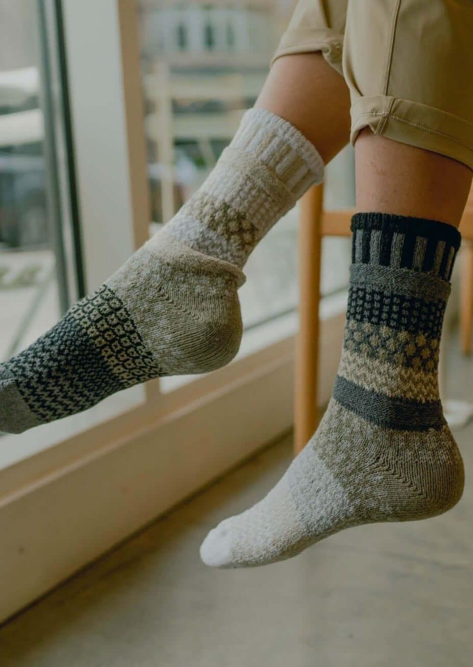 Solmate Socks Starlight Knitted Crew Socks Proudly Made USA | These socks are delightfully mismatched &amp; so very comfortable. American Made Clothing