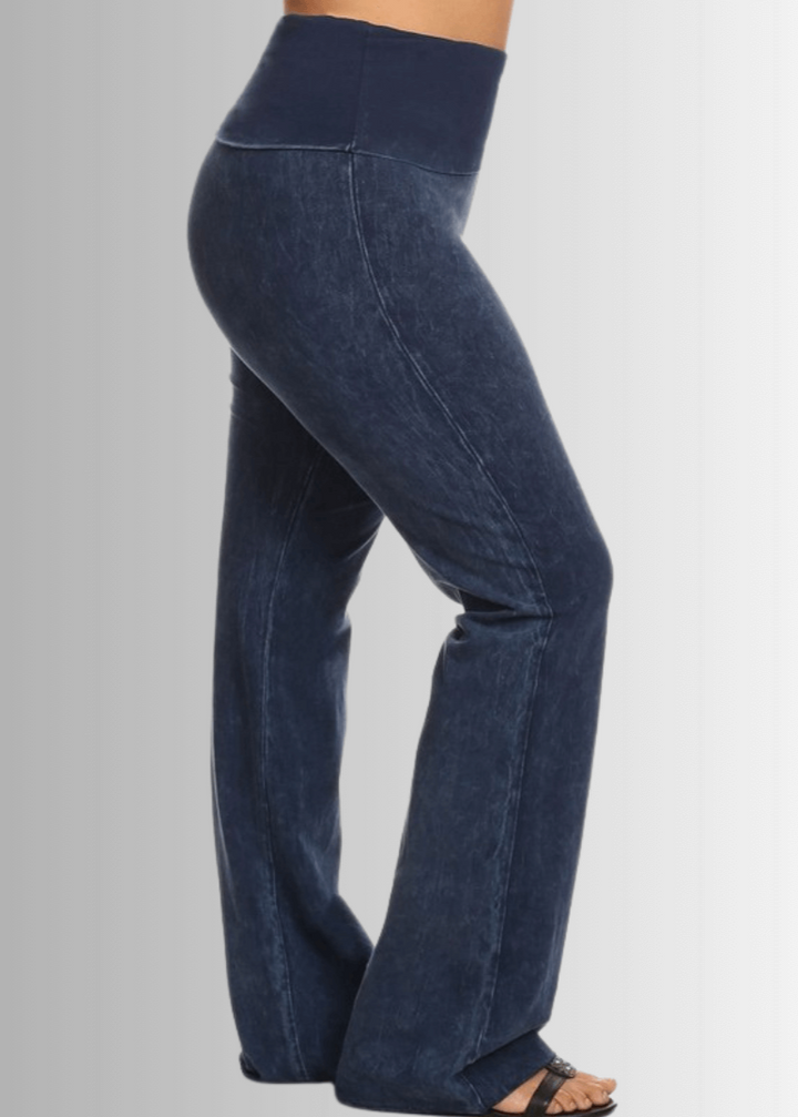 USA Made | Dark Denim Ladies Plus Size Bootcut Cotton Stretch Jeggings Fold Over Waist | Style C30136 | Made in USA