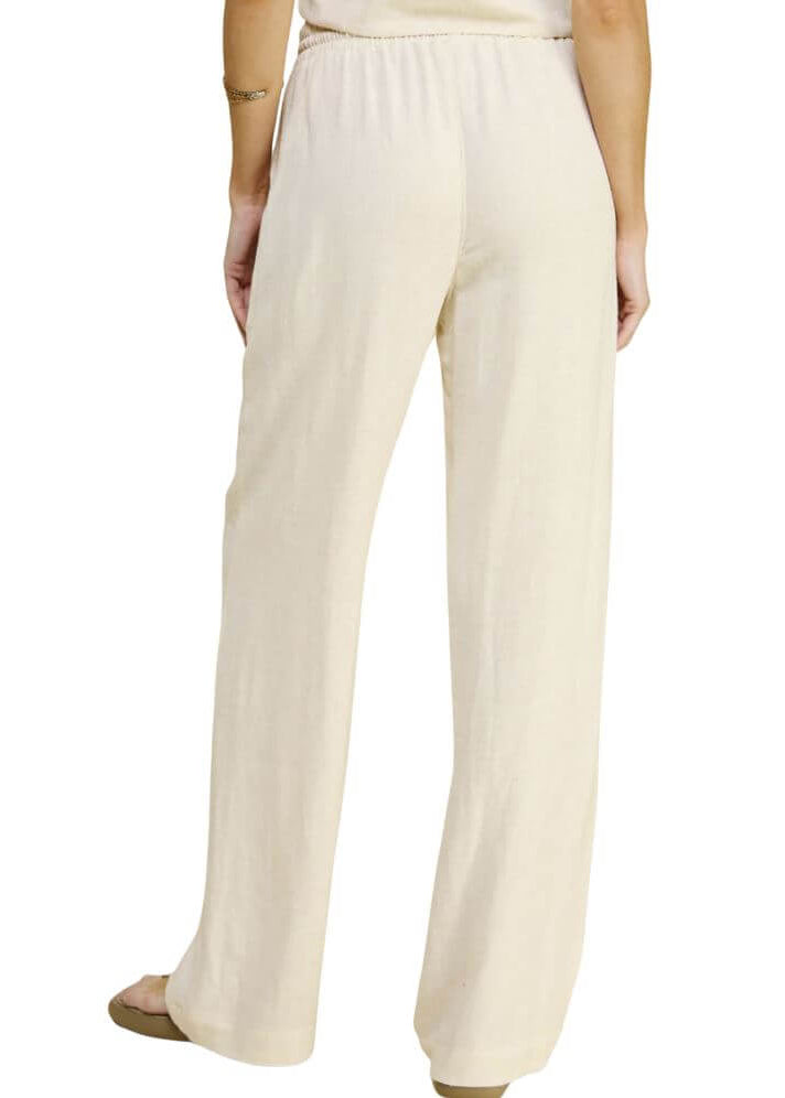 USA Made Linen Blend Bootcut Pants with Pockets - Relaxed Fit Drawstring &amp; Elastic Waist Side | Classy Cozy Cool Women&