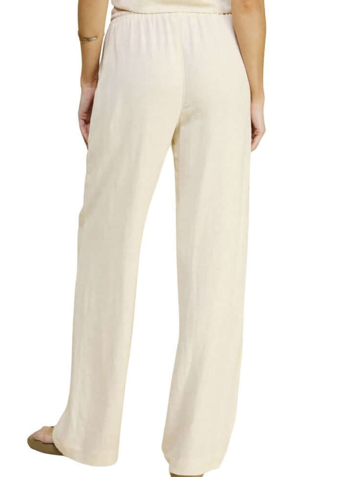 USA Made Linen Blend Bootcut Pants with Pockets - Relaxed Fit Drawstring &amp; Elastic Waist Side | Classy Cozy Cool Women&