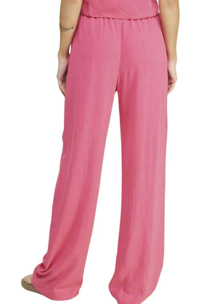 USA Made Linen Blend Bootcut Pants with Pockets in Fuchsia - Relaxed Fit Drawstring &amp; Elastic Waist Side | Classy Cozy Cool Women&