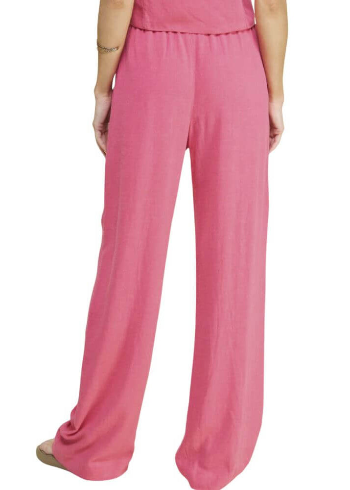 USA Made Linen Blend Bootcut Pants with Pockets in Fuchsia - Relaxed Fit Drawstring &amp; Elastic Waist Side | Brand: If She Loves Style