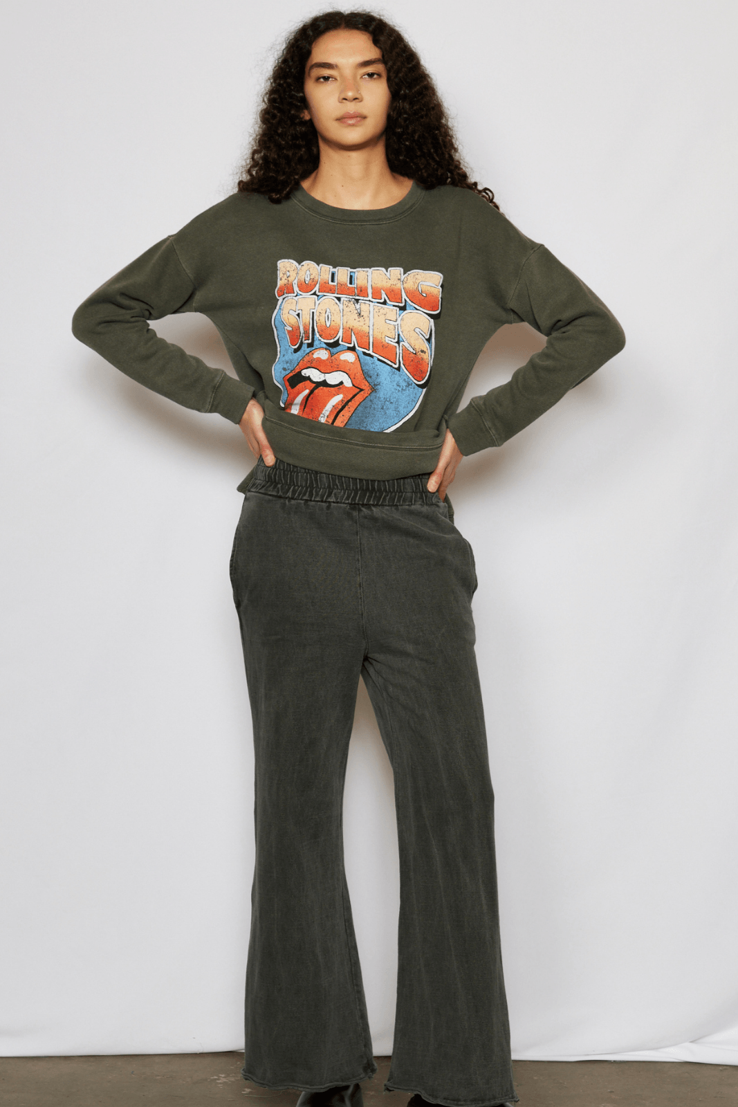 The Lainey Pant by People of Leisure — 100% organic cotton, mid-rise flare in Vintage Black &amp; Chocolate Brown. Made in LA. Sizes XS–XL.