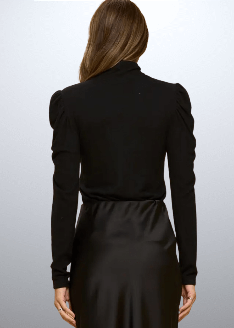 Made in USA Ladies' Fitted Super Soft Long Sleeve Cashmere Feel Turtle Neck Sweater Top in Black | Renee C Style# 4088TP 
