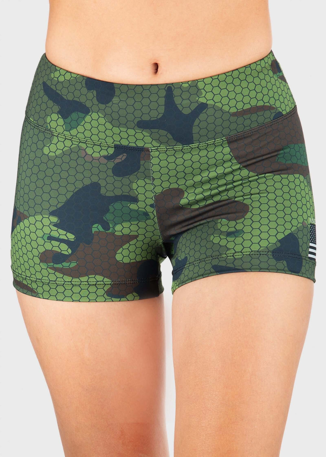 The Hexa Camo Performance Short offers advanced moisture-wicking technology to keep you dry and comfortable during intense activity. Its antimicrobial properties help reduce odors, ensuring long-lasting freshness. Featuring a 3.5" inseam and durable Anti-Snag fabric, these shorts are built for extended wear and performance. Proudly made in the USA, they combine quality craftsmanship with functional design for reliable sportswear.