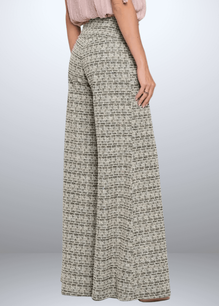 Elevate your wardrobe with the Payton Plaid Tweed Knit Pants, expertly crafted in the USA. Featuring a flattering wide-leg silhouette and classic plaid pattern | Renee C Style 4745PTG