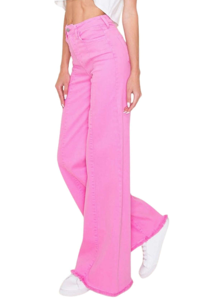 O2 Denim 505 High Waist Flare Jeans in Fuchsia Pink | Style PW505 | Women&