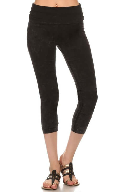 Chatoyant Mineral Washed Pull On Capri Leggings | Made in USA | Tummy control wide fold-over waistband | Classy Cozy Cool Women&