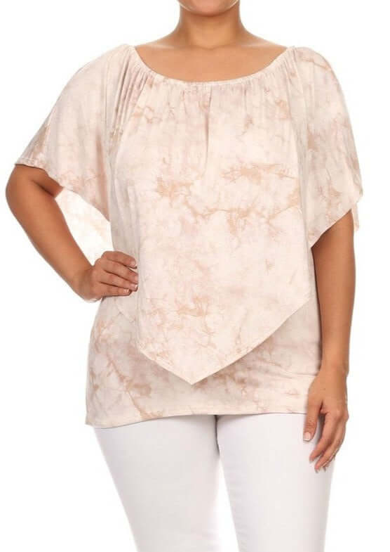 USA-made Ladies Plus Size Tie Dye Convertible Top with elastic neckline Style Multiple Ways | Chatoyant Style